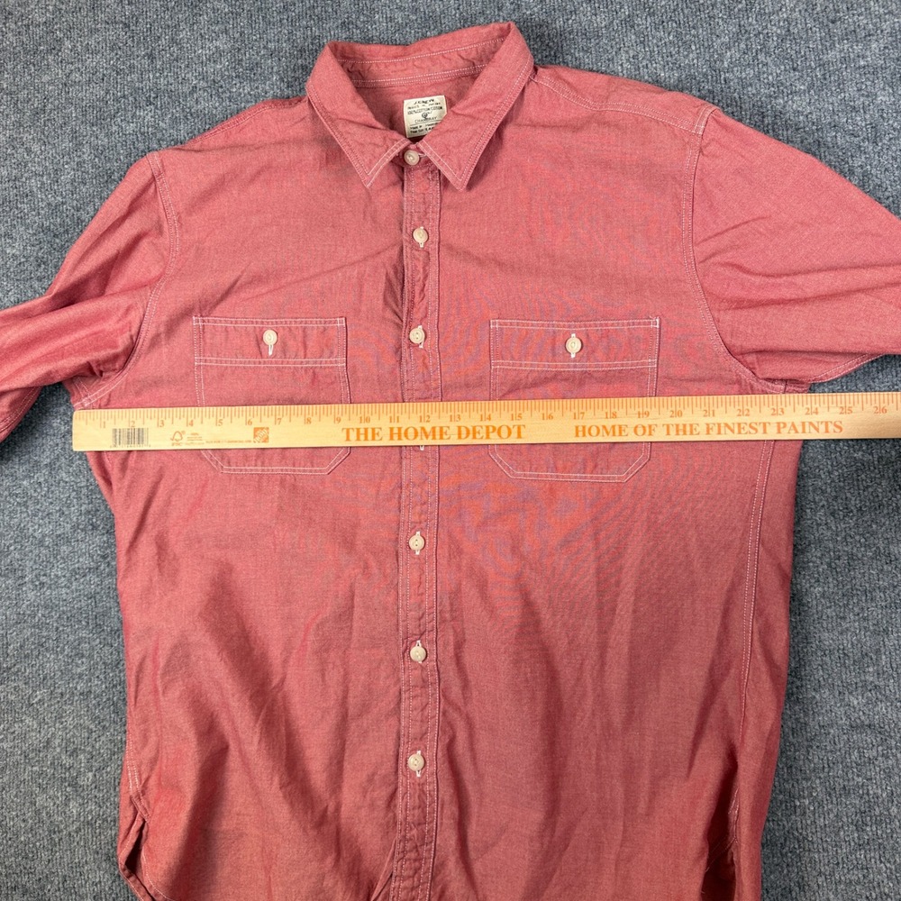 J Crew Chambray Shirt Mens L Pastel Red Long Sleeve Work Utility Chin Strap - Picture 7 of 10